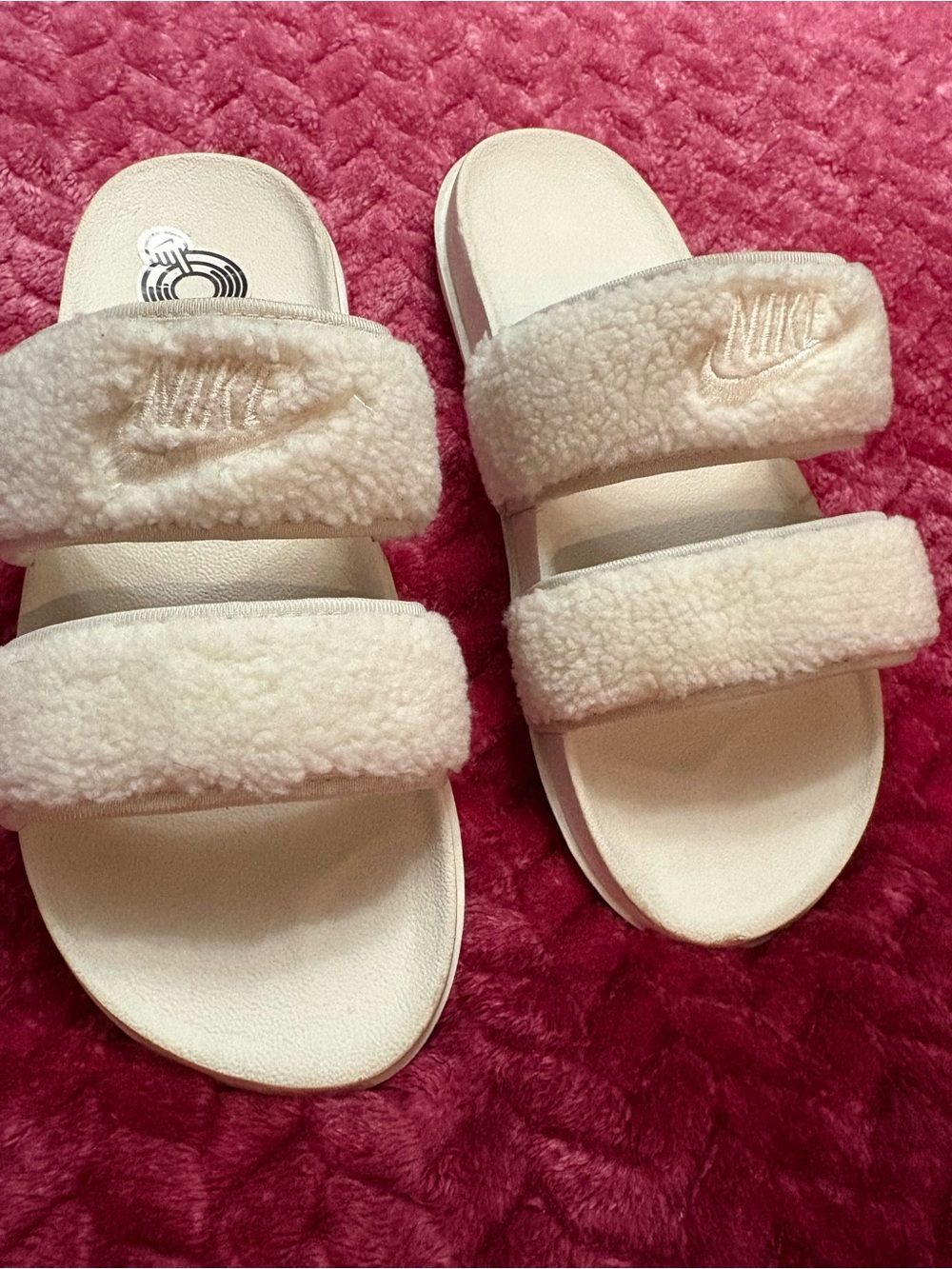 Nike Cream Sherpa Double-Strap Slide Sandals